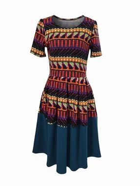LuLaRoe Amelia Fit And Flare Colorful Geometric Dress S  NWT